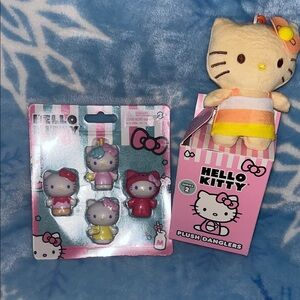 Like New Hello Kitty Plush and Unopened Figurine Set - Pink, Yellow, Blue